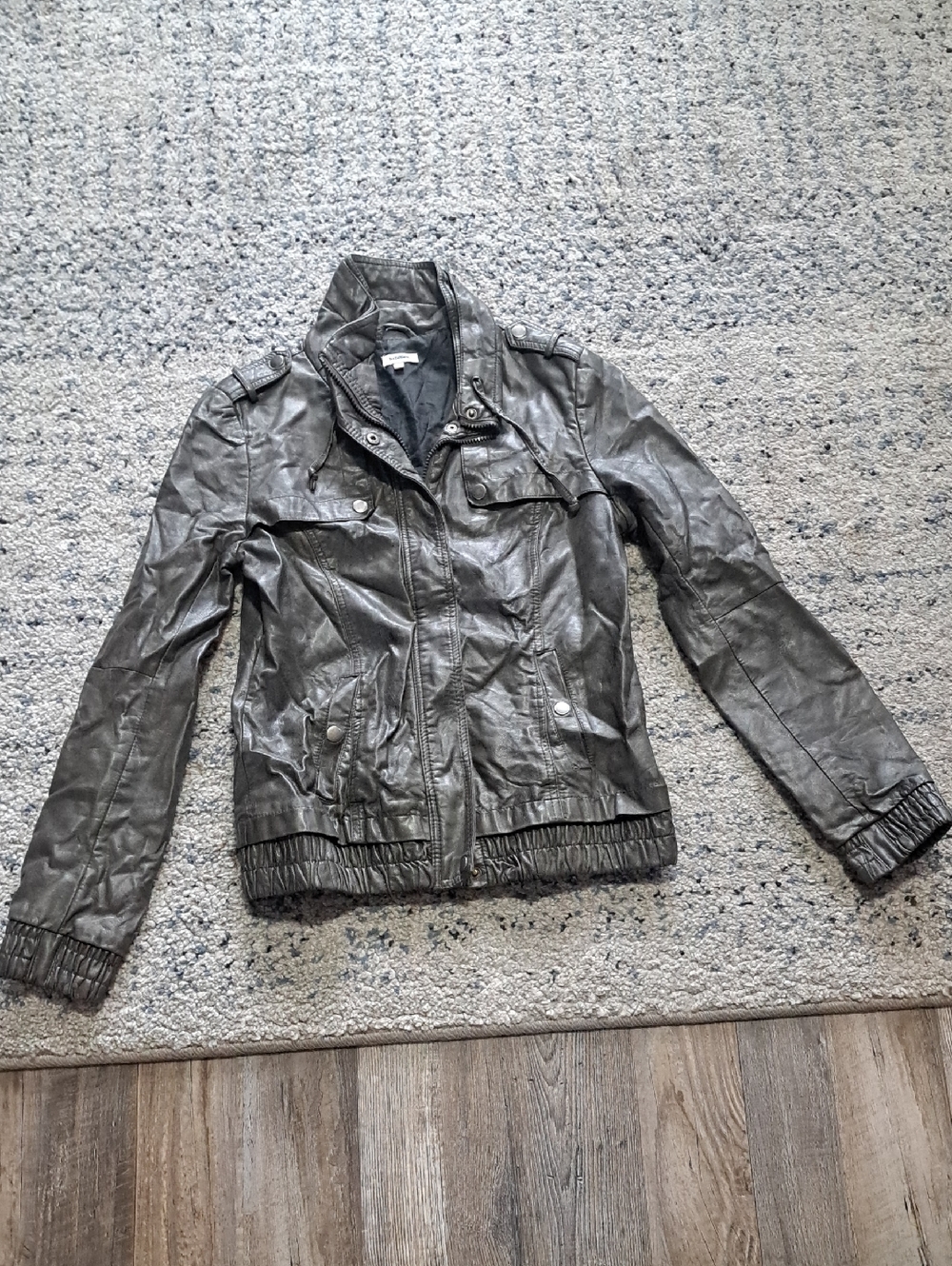 Kismet Gray Faux Leather Bomber Jacket